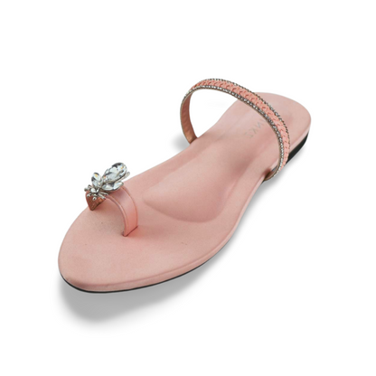 Flat Sandals with Rhinestone Ankle Strap and Honeybee Buckle on Thumb