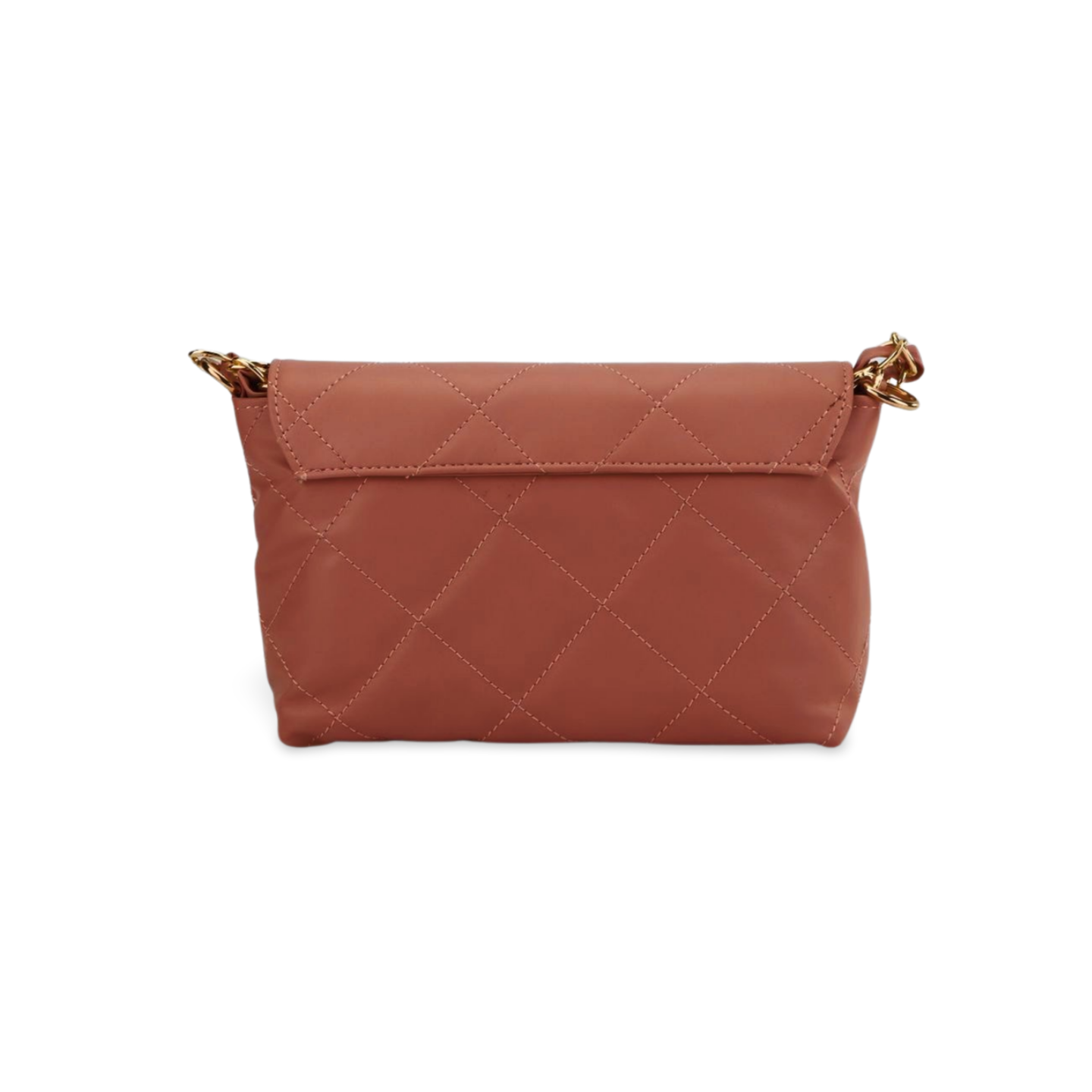Quilted Faux Leather Purse with Gold Chain and Flower Detail