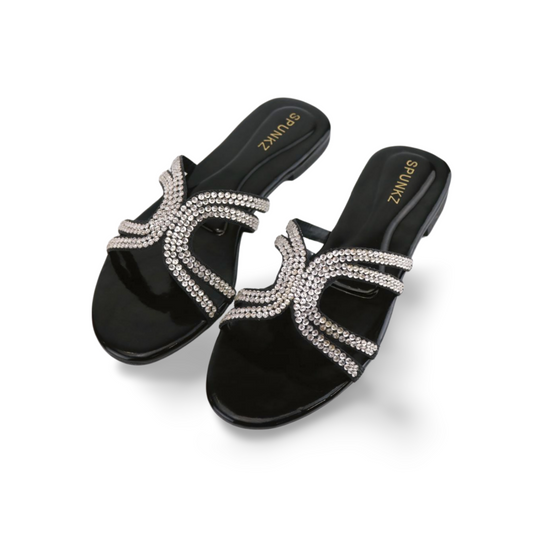 Women's Sparkly Flat Sandals with Embellished Straps