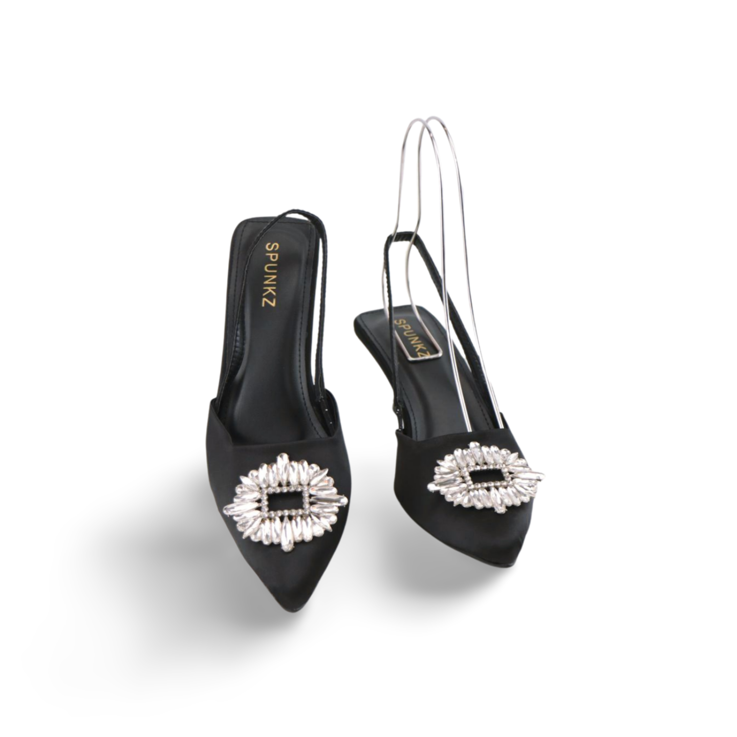 Black Satin Rhinestone Buckle Stiletto Heels - Elegant and Dazzling for Any Occasion