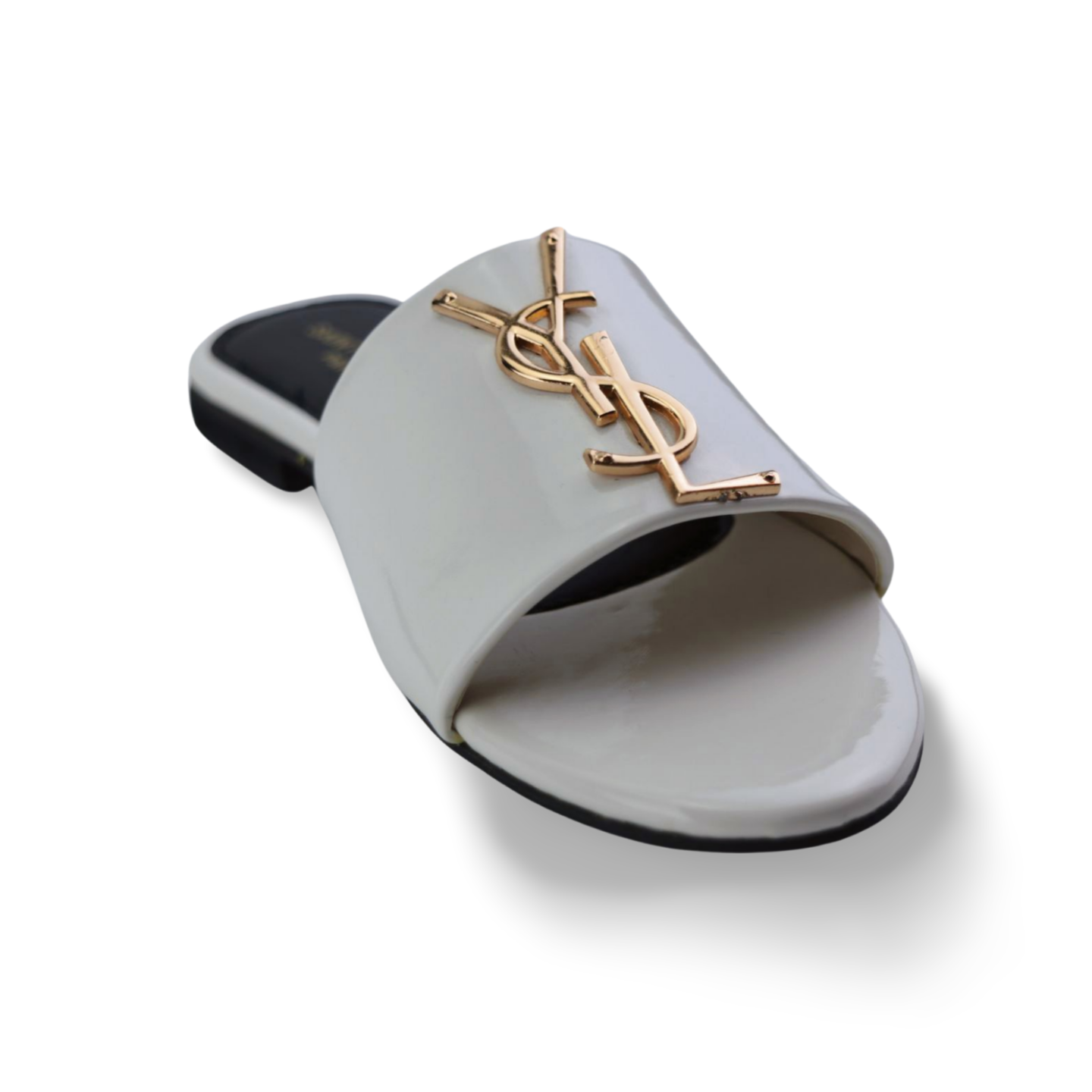 Designer White Sandals with Gold Brand Logo buckle