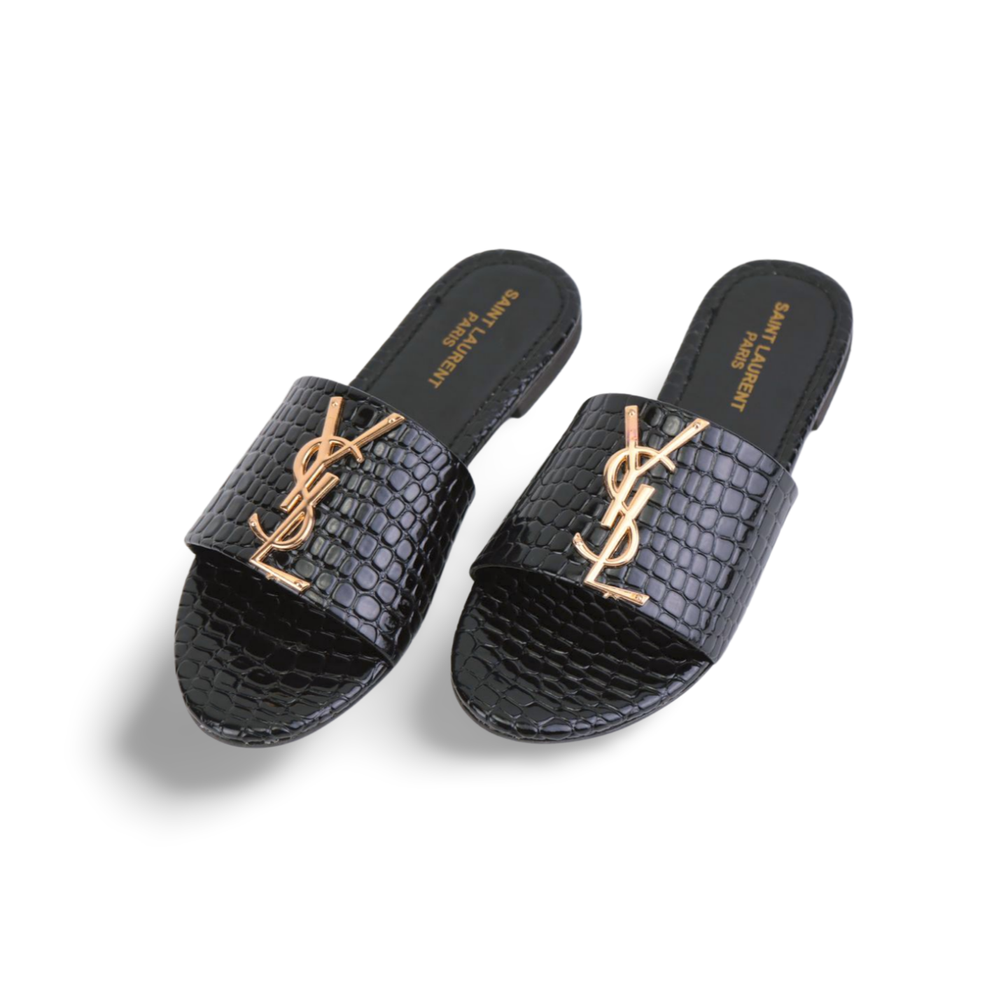 Designer White Sandals with Gold Brand Logo buckle