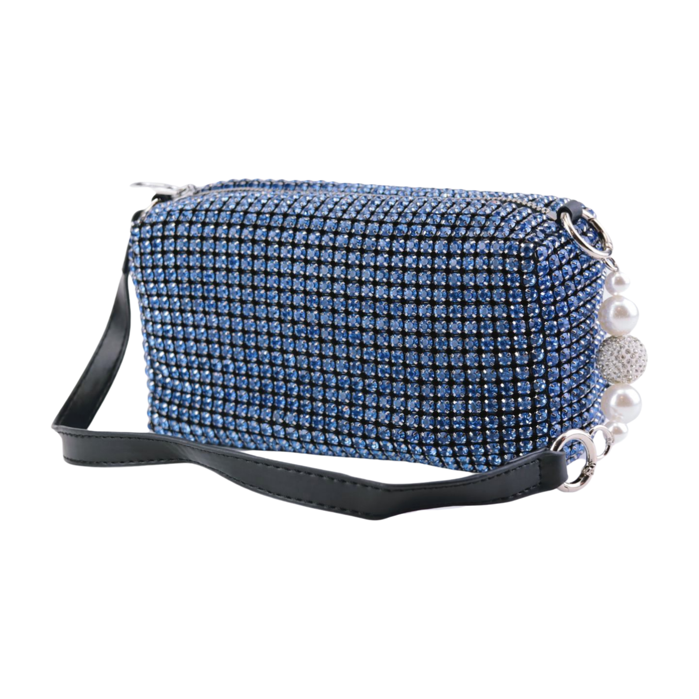 Heiress Pouch, Luxury Women's Diamond Rhinestone Mesh Pearl Handle Silver Stainless Steel Chain Purse