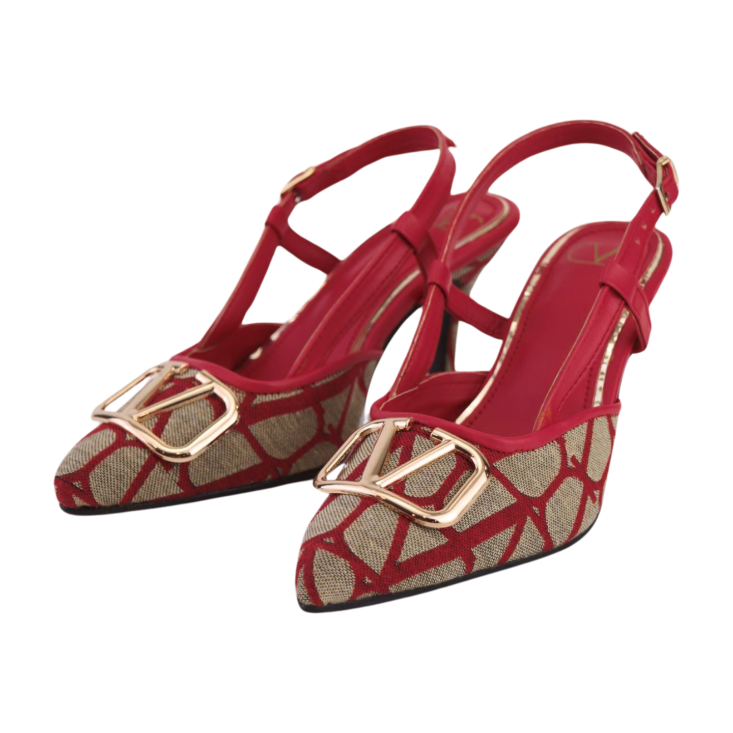 Stylish Red & Beige Vlogo Heels - Stylish and Sophisticated