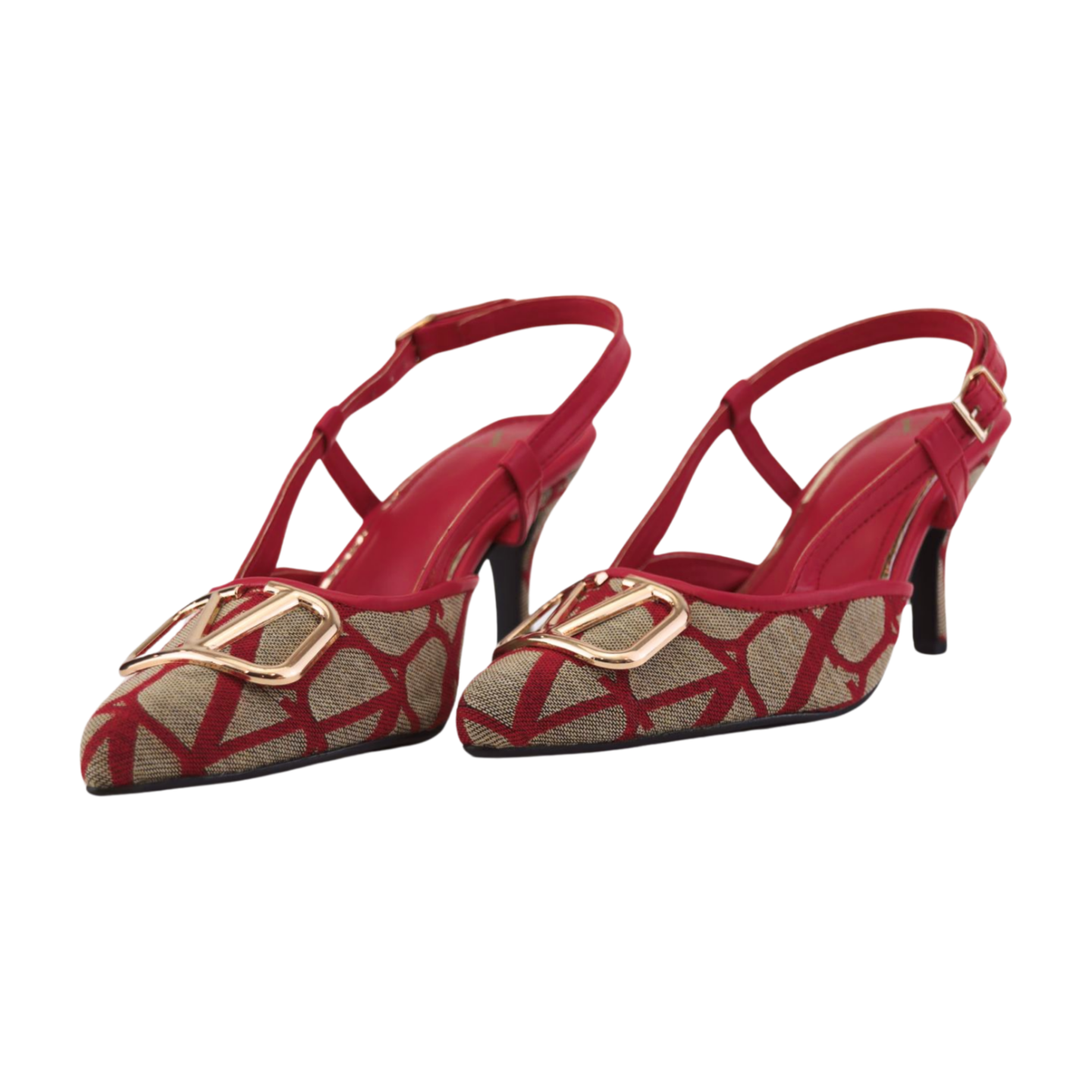 Stylish Red & Beige Vlogo Heels - Stylish and Sophisticated