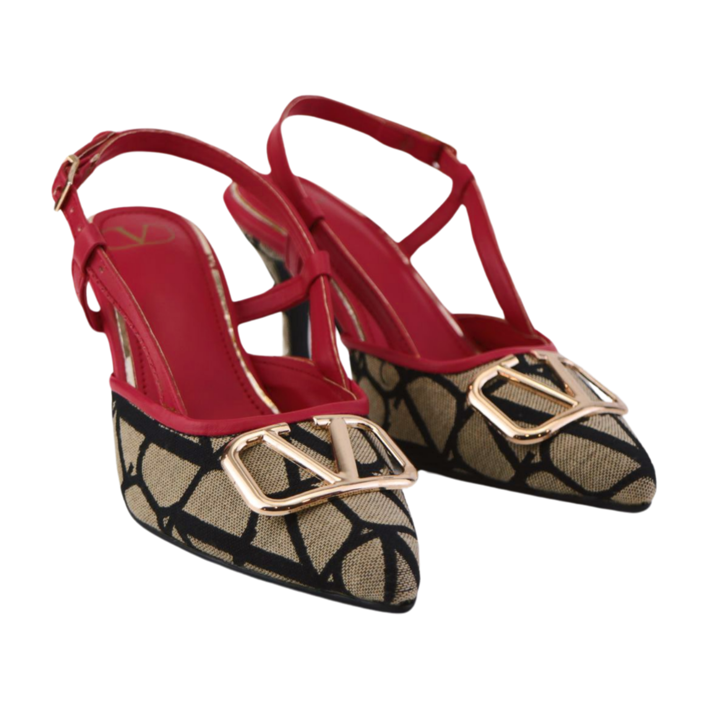 Stylish Red & Beige Vlogo Heels - Stylish and Sophisticated