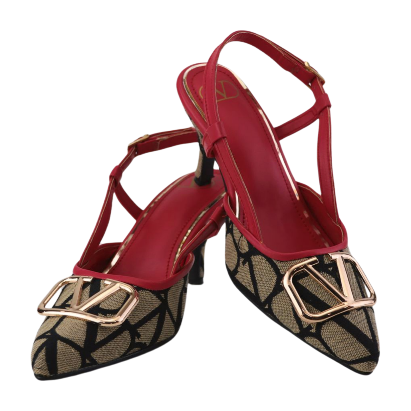 Stylish Red & Beige Vlogo Heels - Stylish and Sophisticated