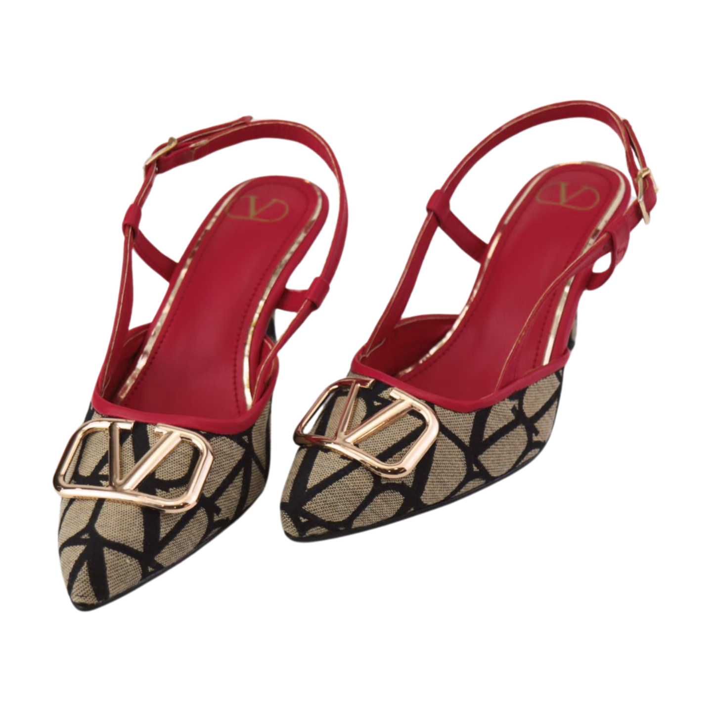 Stylish Red & Beige Vlogo Heels - Stylish and Sophisticated