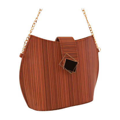 Stylish Striped Shoulder Purse with Gold Chain and Square Buckle