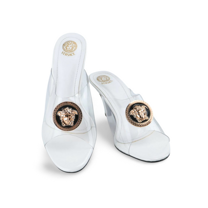 Stylish Transparent PVC Mules with Gold Buckle