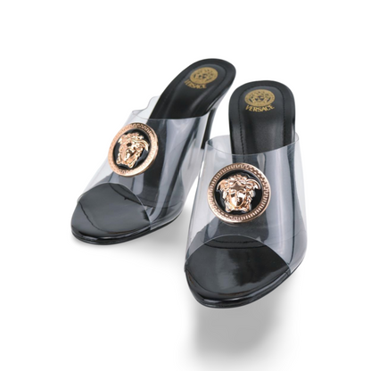 Stylish Transparent PVC Mules with Gold Buckle