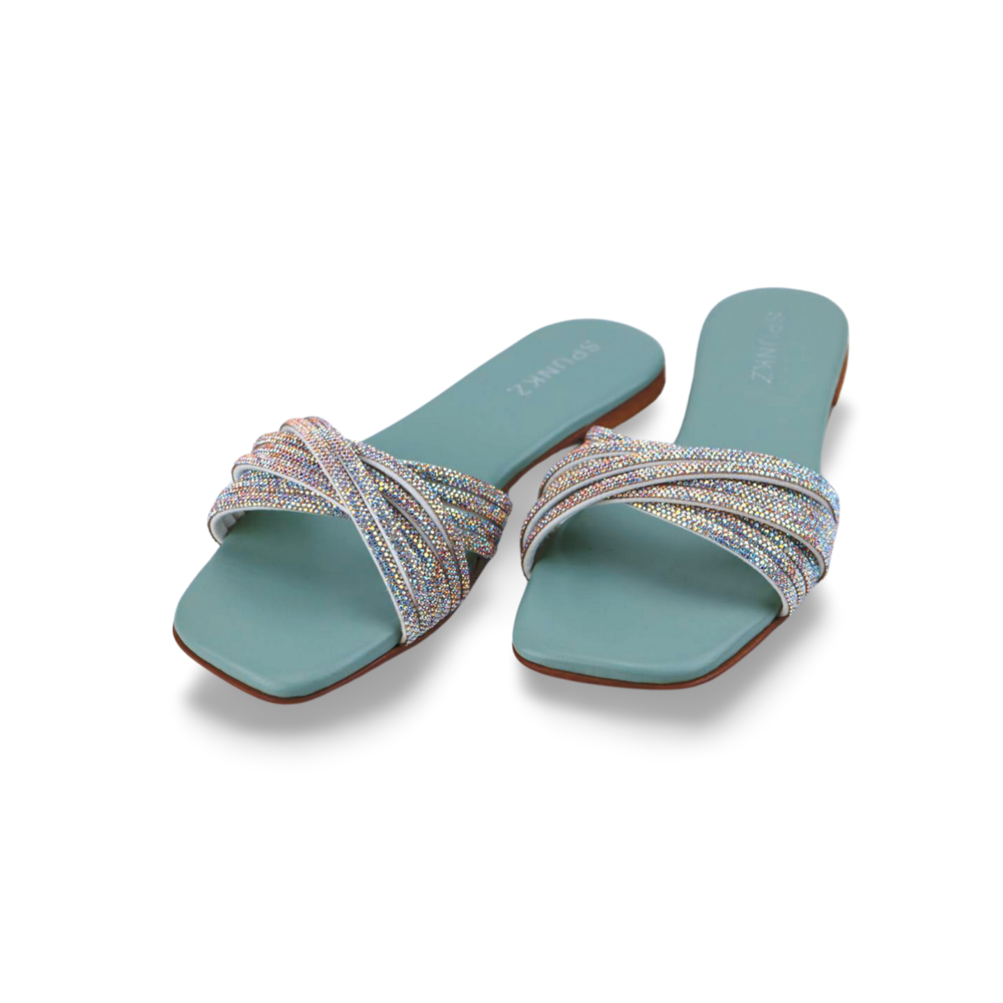 Women's Flat Slippers Sandals with Rhinestone embellished Upper