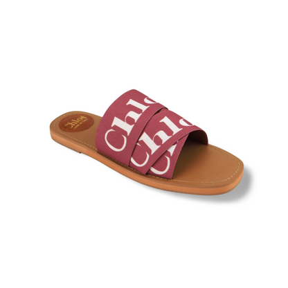 Women's Canvas Logo Ribbon Woody Flat Slide Sandals