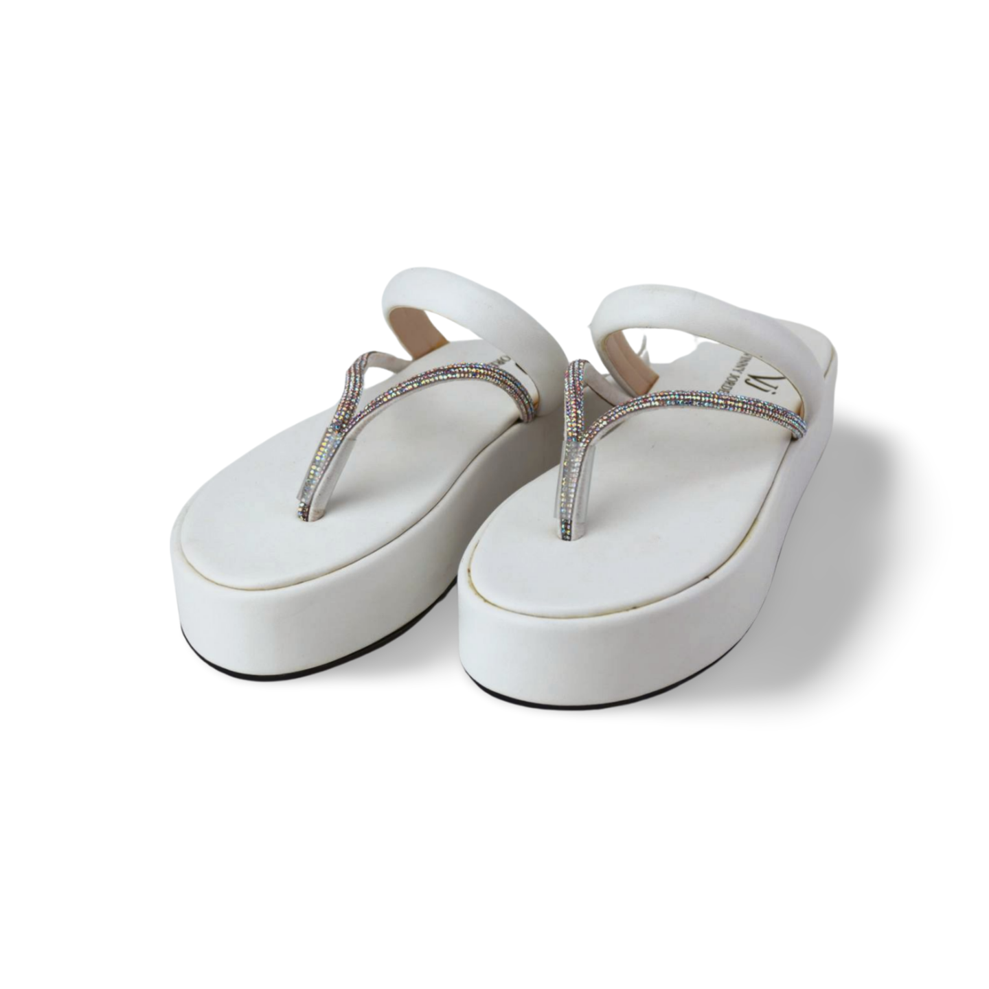 White wedge flip flops cheap with rhinestones