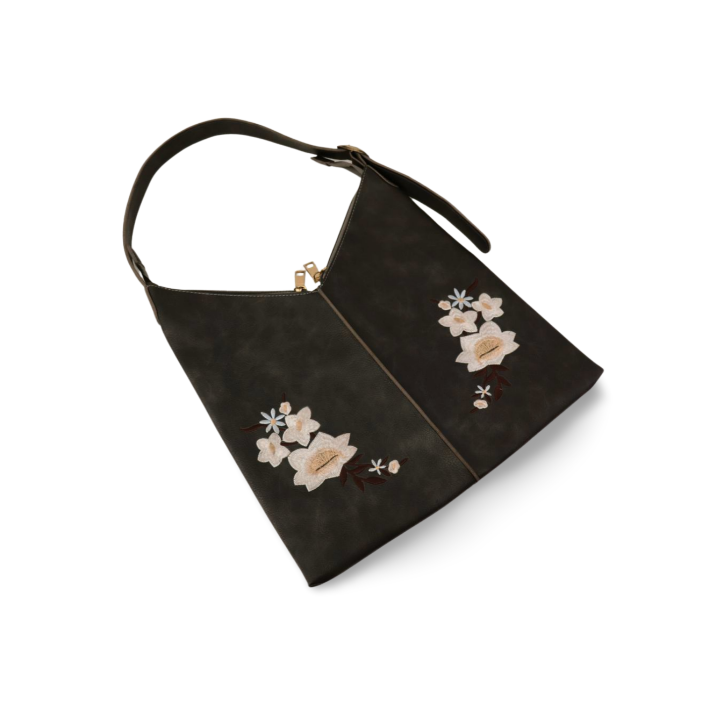 Flower Embroidery Pu Leather Handbag with Puff Ball Bag Charm!