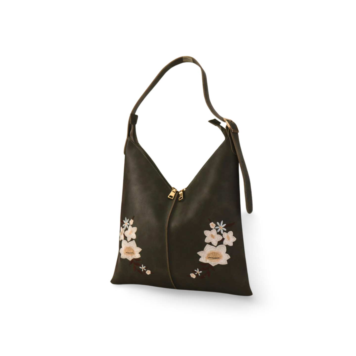 Flower Embroidery Pu Leather Handbag with Puff Ball Bag Charm!