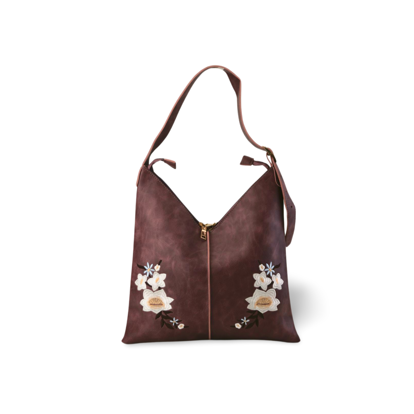 Flower Embroidery Pu Leather Handbag with Puff Ball Bag Charm!