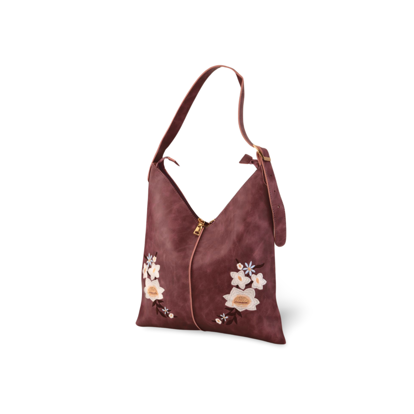 Flower Embroidery Pu Leather Handbag with Puff Ball Bag Charm!