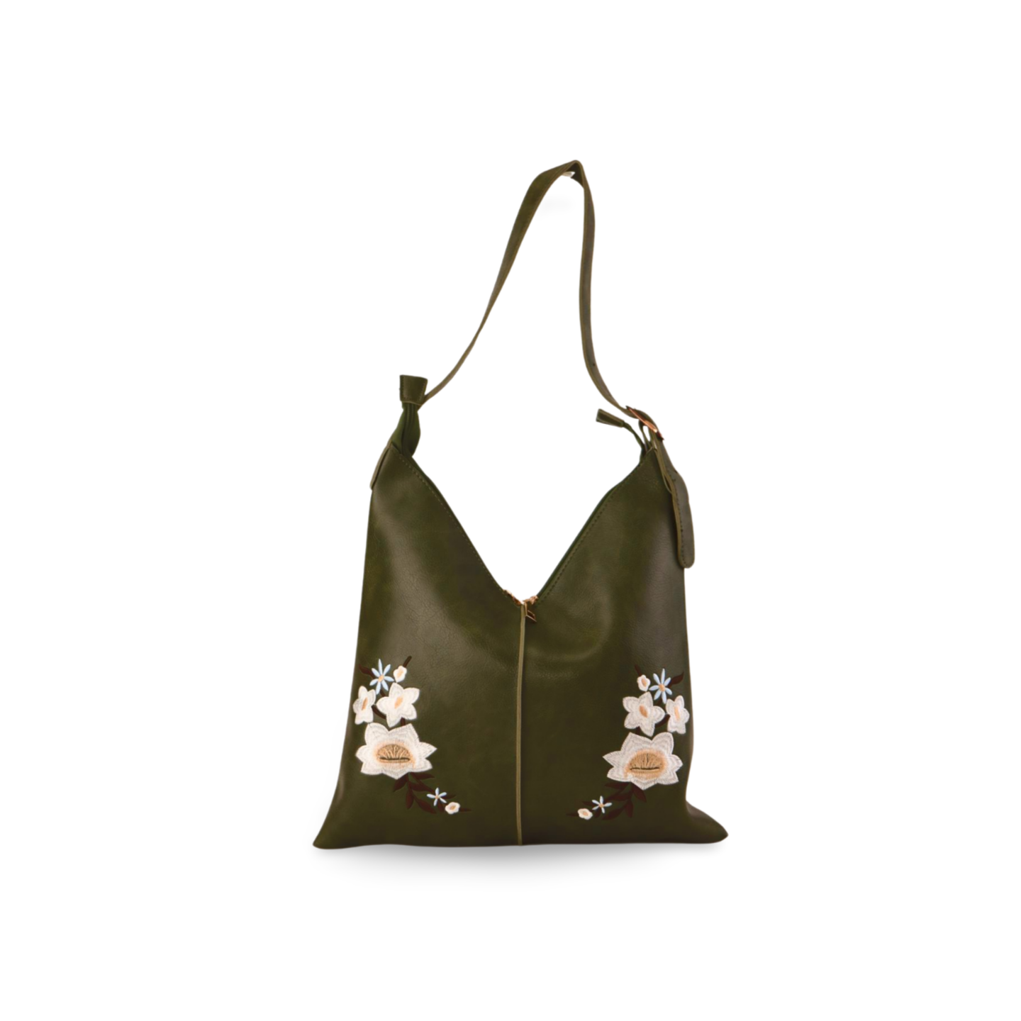 Flower Embroidery Pu Leather Handbag with Puff Ball Bag Charm!