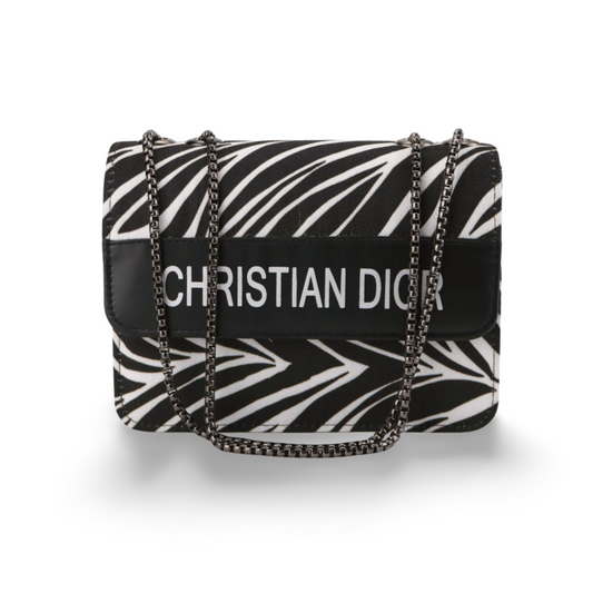 Zebra Print Striped Crossbody Bag with Chain Strap