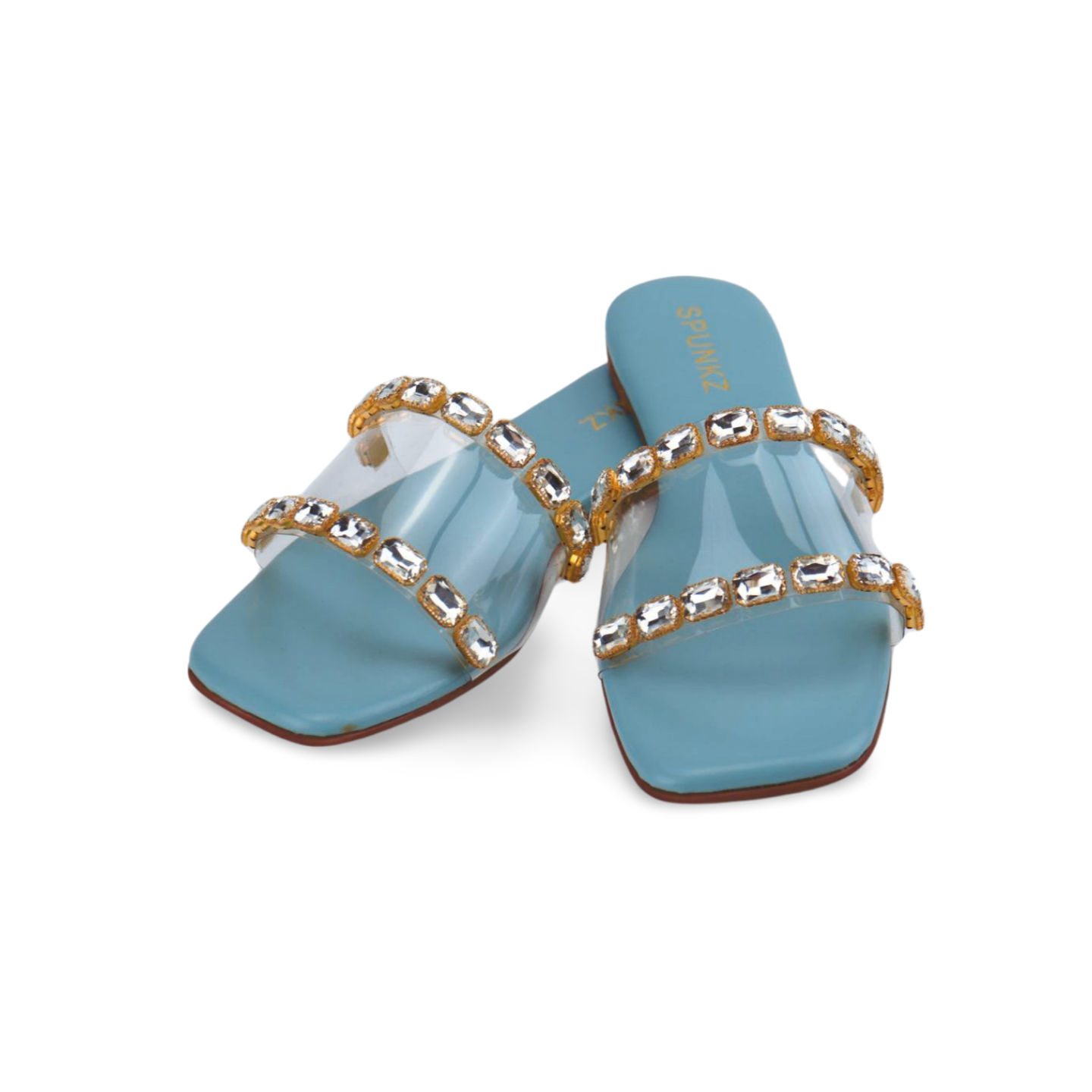 Women's Dress Sandals with Clear Heels and Rhinestone Embellishments