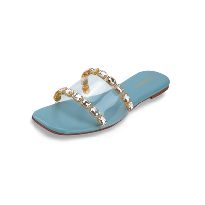 Women's Dress Sandals with Clear Heels and Rhinestone Embellishments