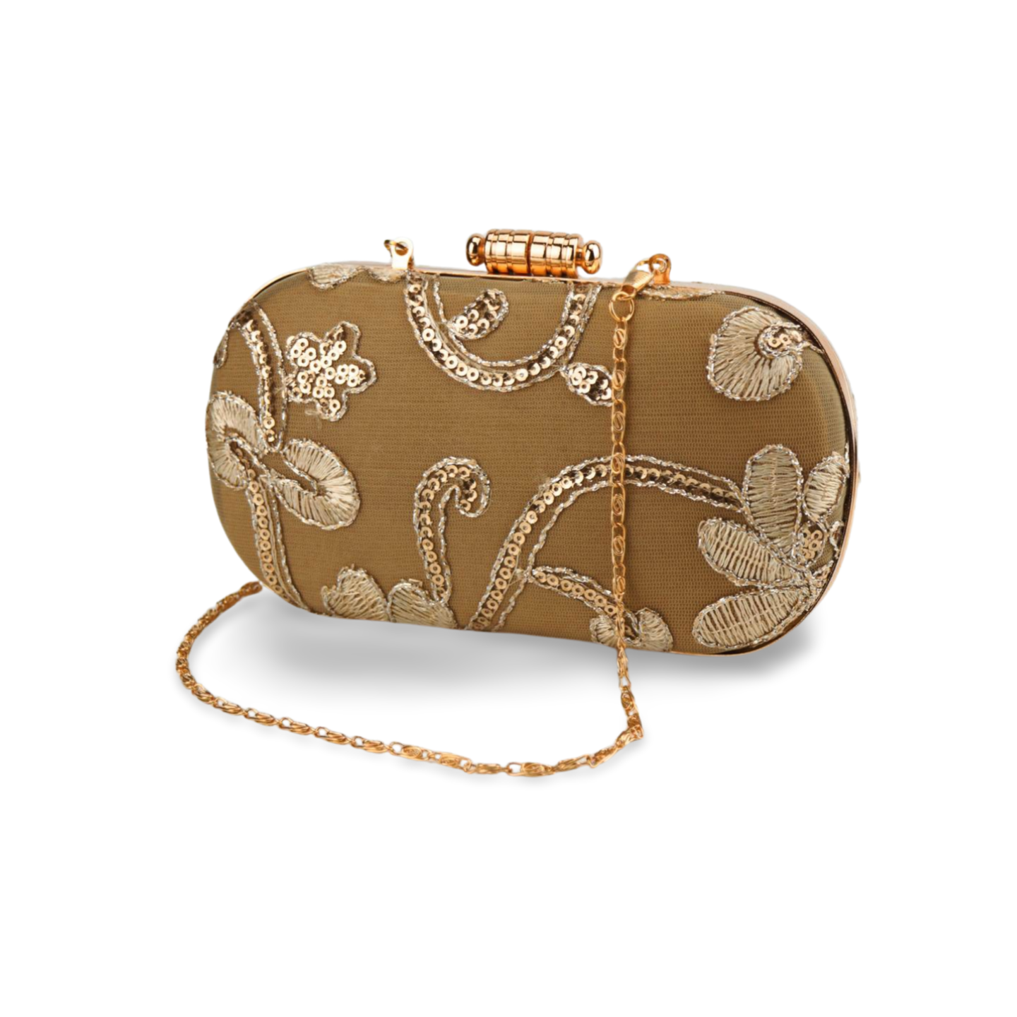 Elegant Embroidered Clutch Bag with Gold Chain