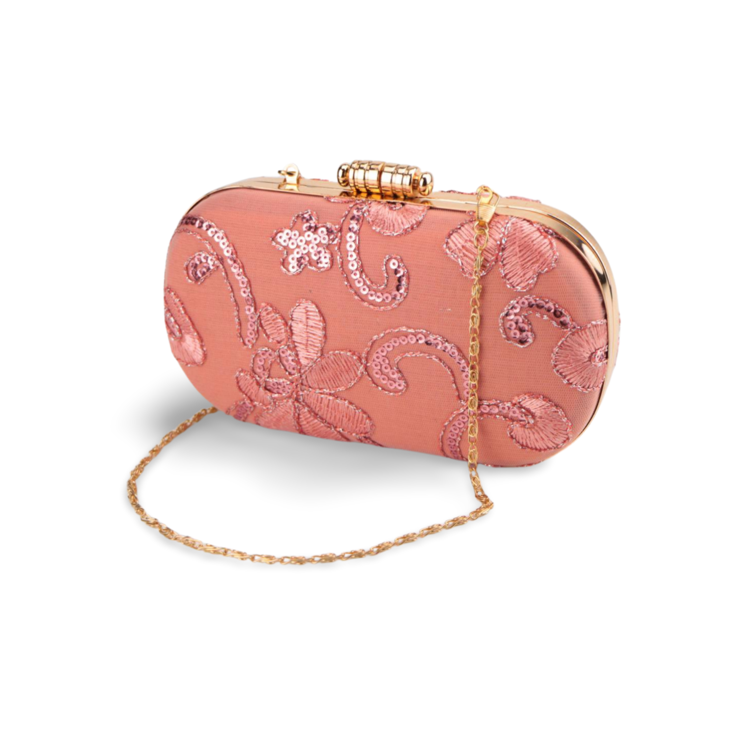 Elegant Embroidered Clutch Bag with Gold Chain