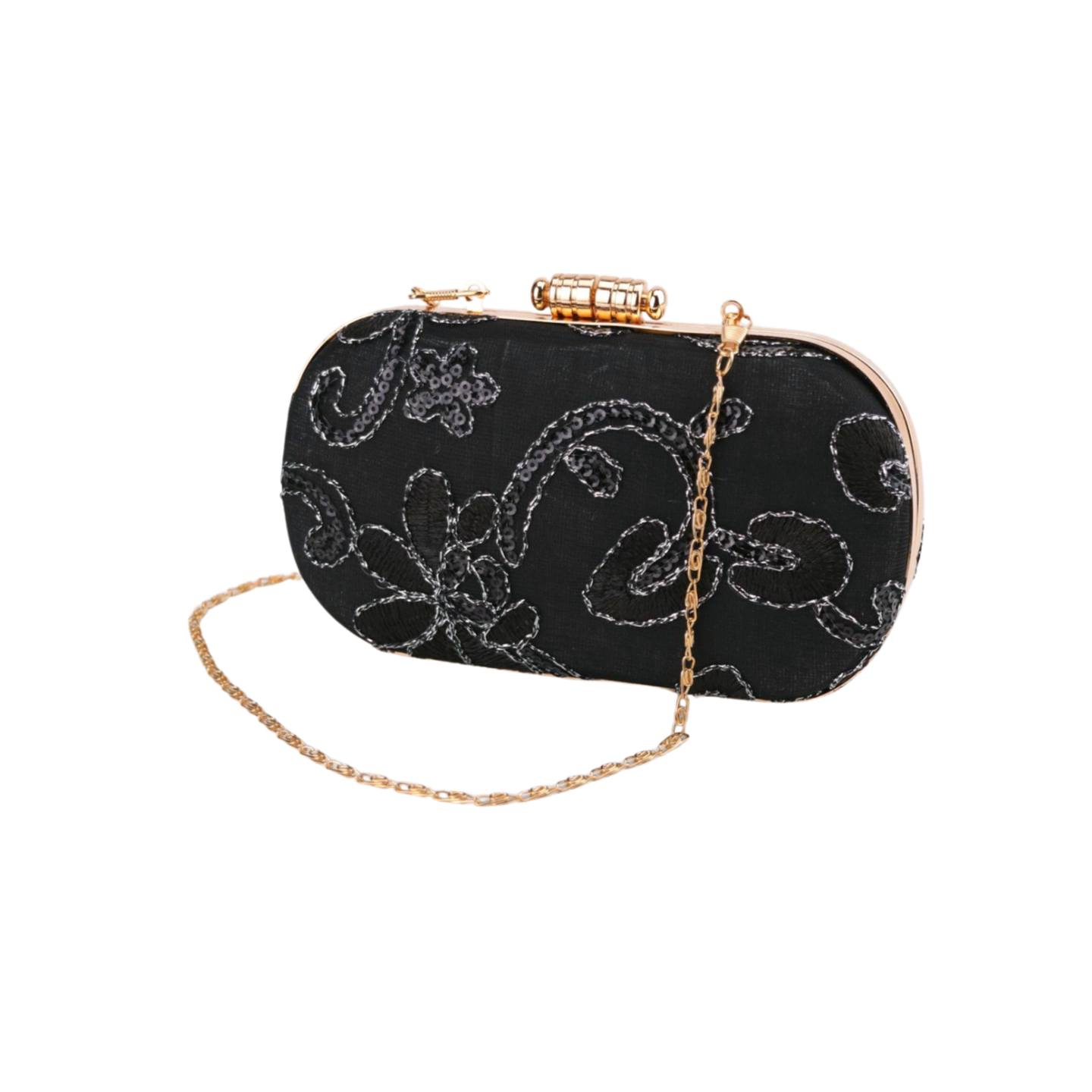 Elegant Embroidered Clutch Bag with Gold Chain