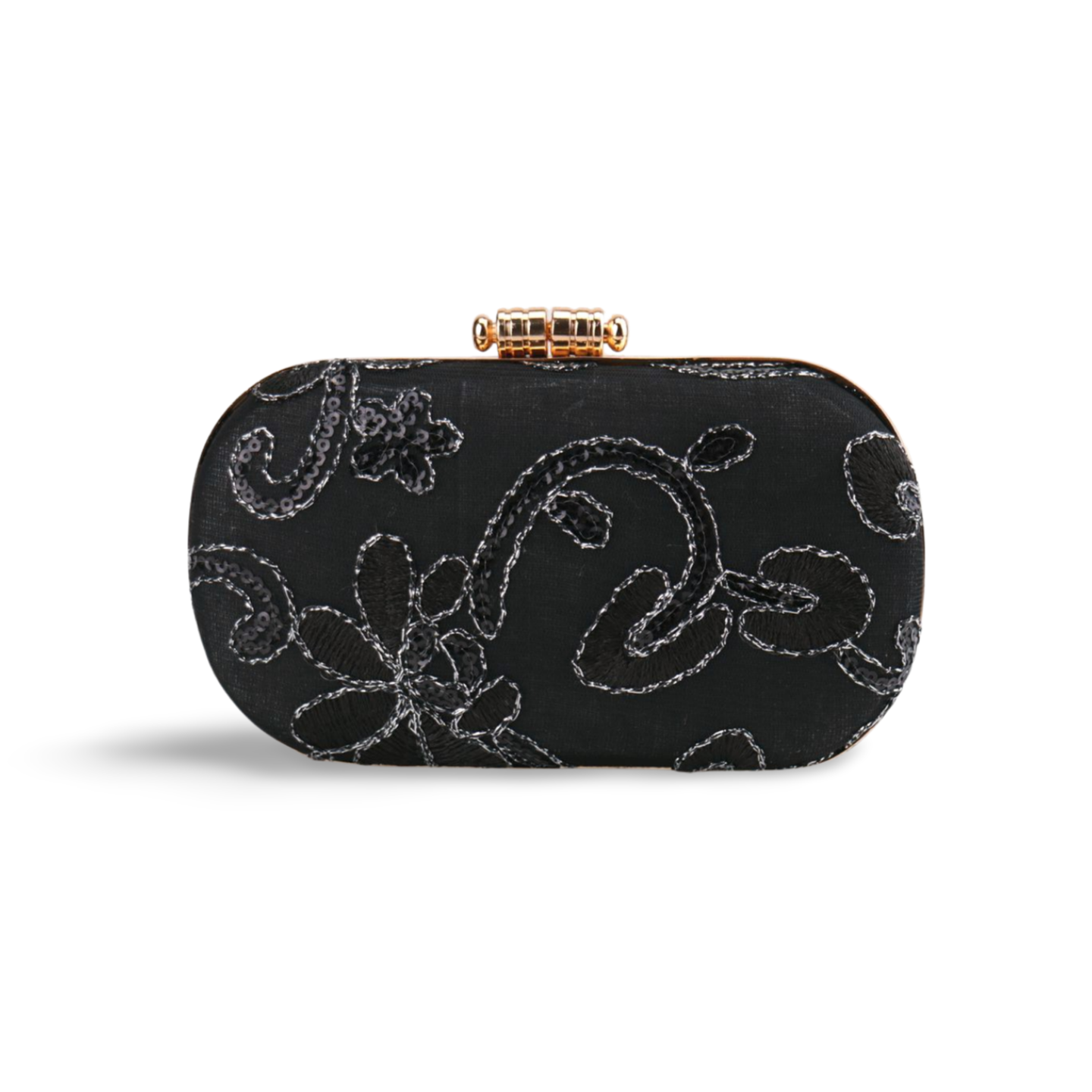 Elegant Embroidered Clutch Bag with Gold Chain