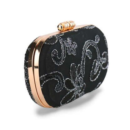 Elegant Embroidered Clutch Bag with Gold Chain