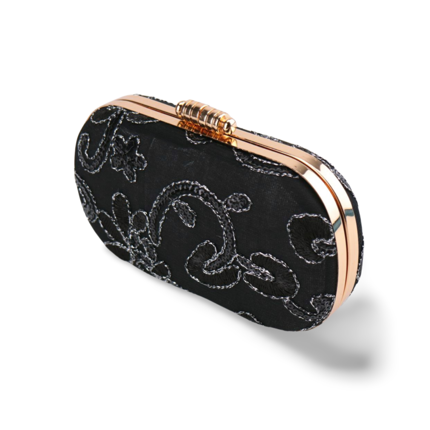 Elegant Embroidered Clutch Bag with Gold Chain