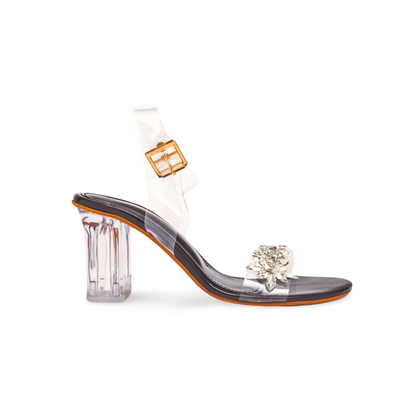 Transparent Stone Strips Clear Vinyl Thick Heels Sandals