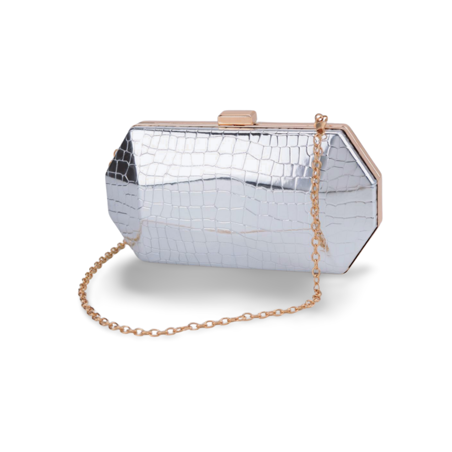 Elegant Metallic Clutch Bag with Detachable Chain Strap