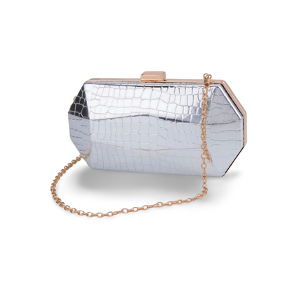 Elegant Metallic Clutch Bag with Detachable Chain Strap
