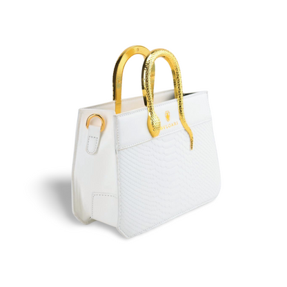 Snakeskin Evening Bag with Gold Snake Handle and Adjustable Strap