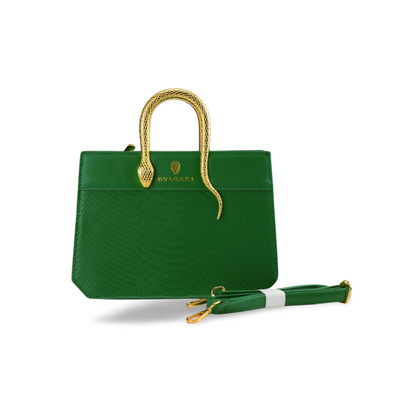 Snakeskin Evening Bag with Gold Snake Handle and Adjustable Strap