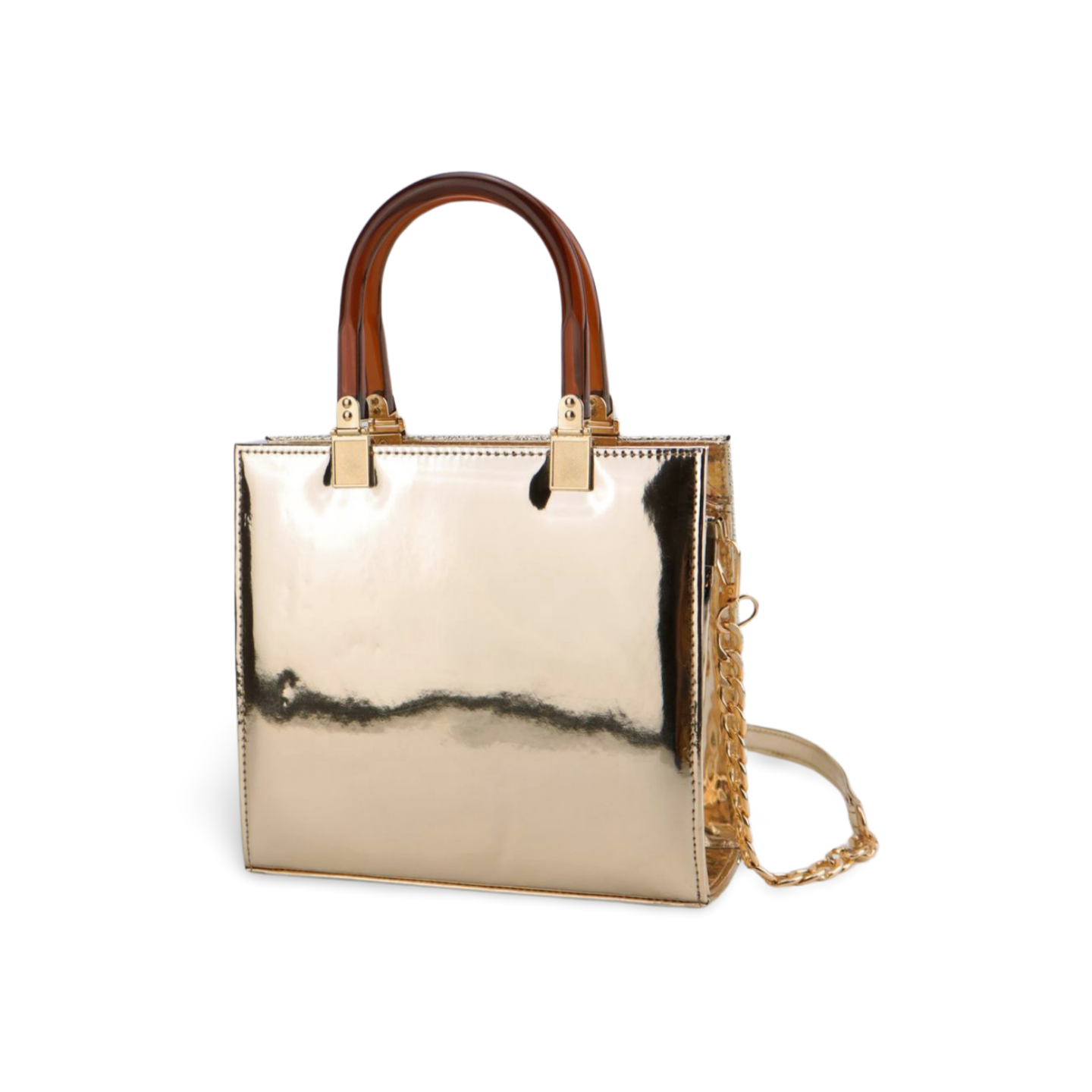 Stylish Crock Skin Handbag with Wooden Style Handles and Chain Strap