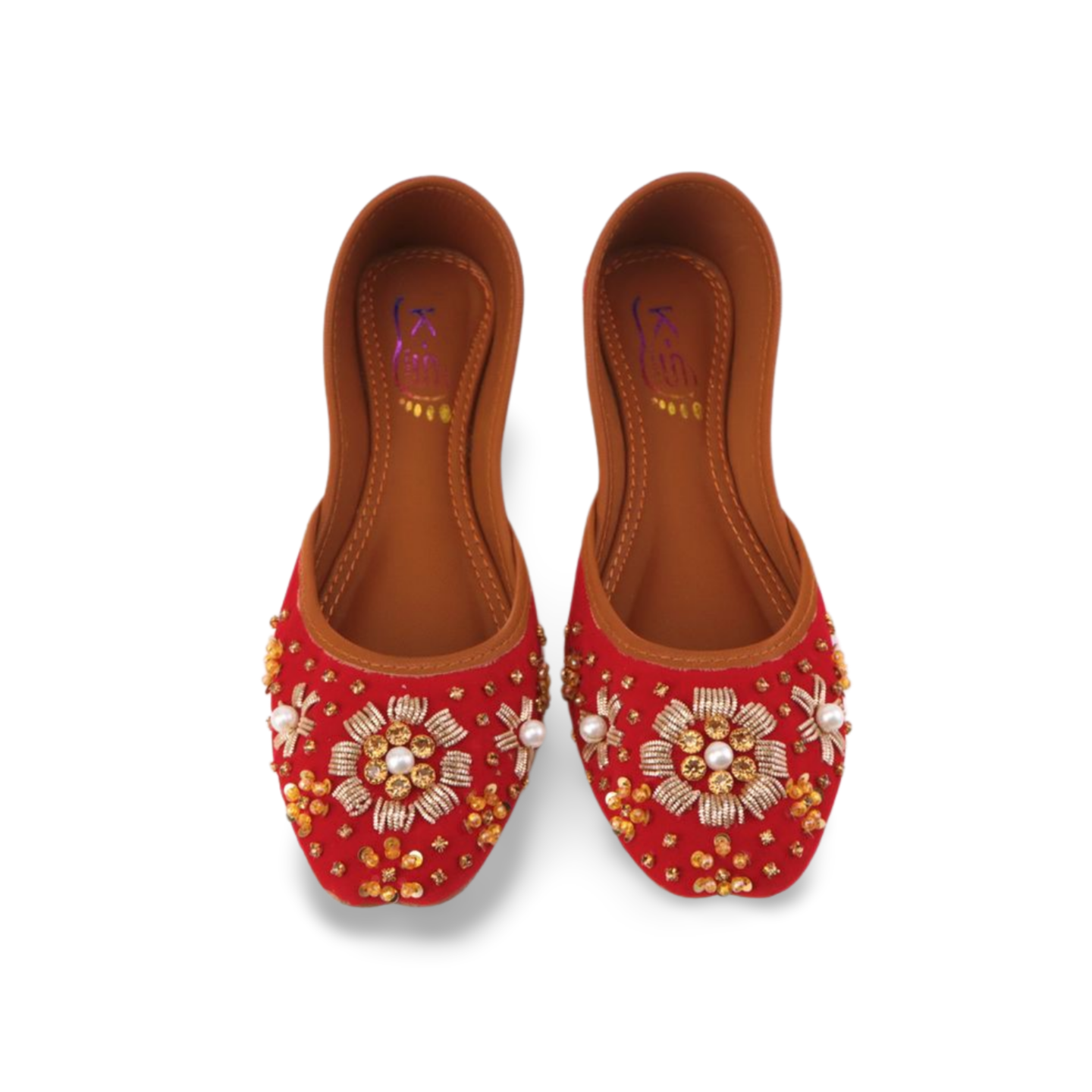 Red Velvet Embroidered Khussa Shoes For Women