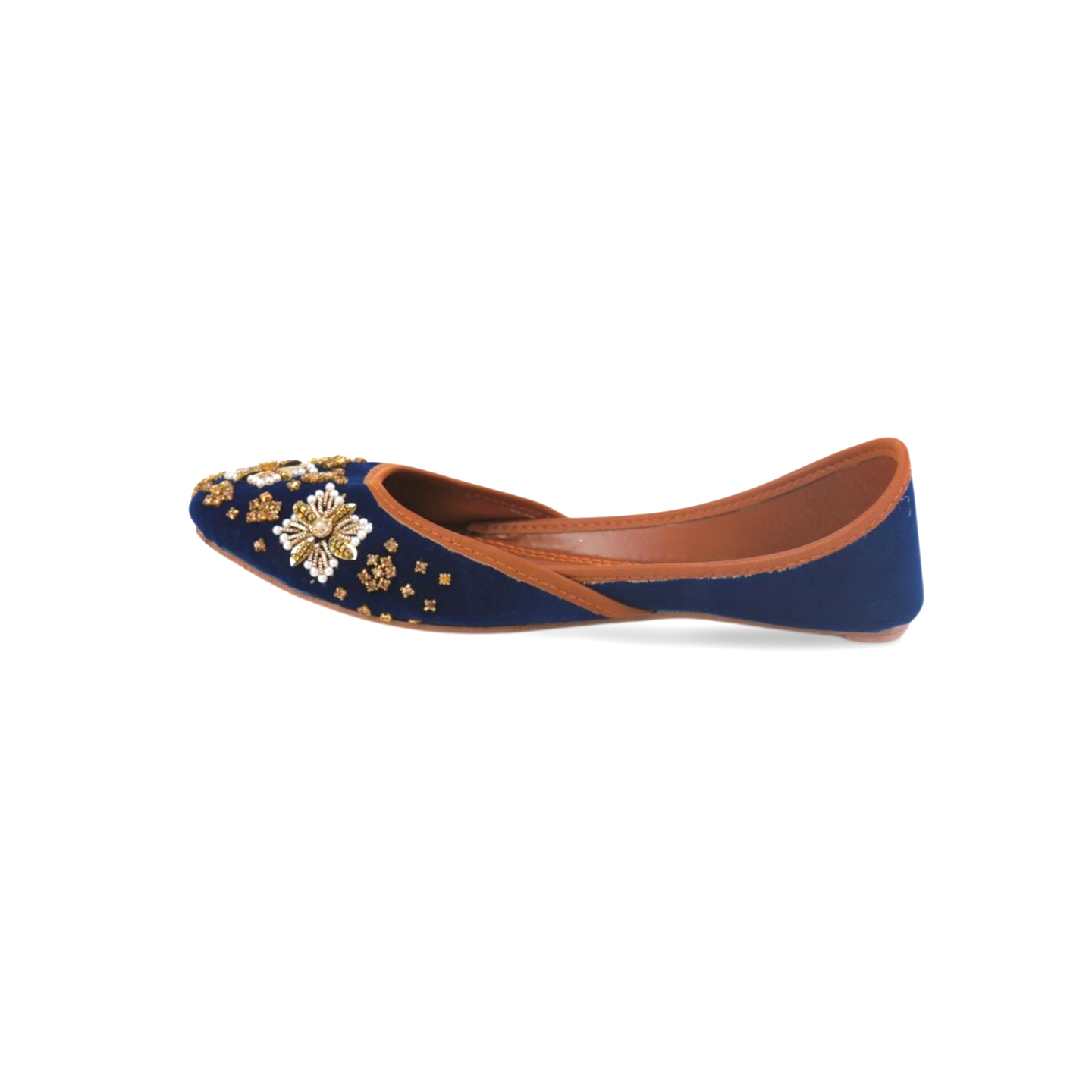 Fancy Blue Velvet Rhinstone Embellished Khussa Jutti - Handmade Pakistani Shoes for Women