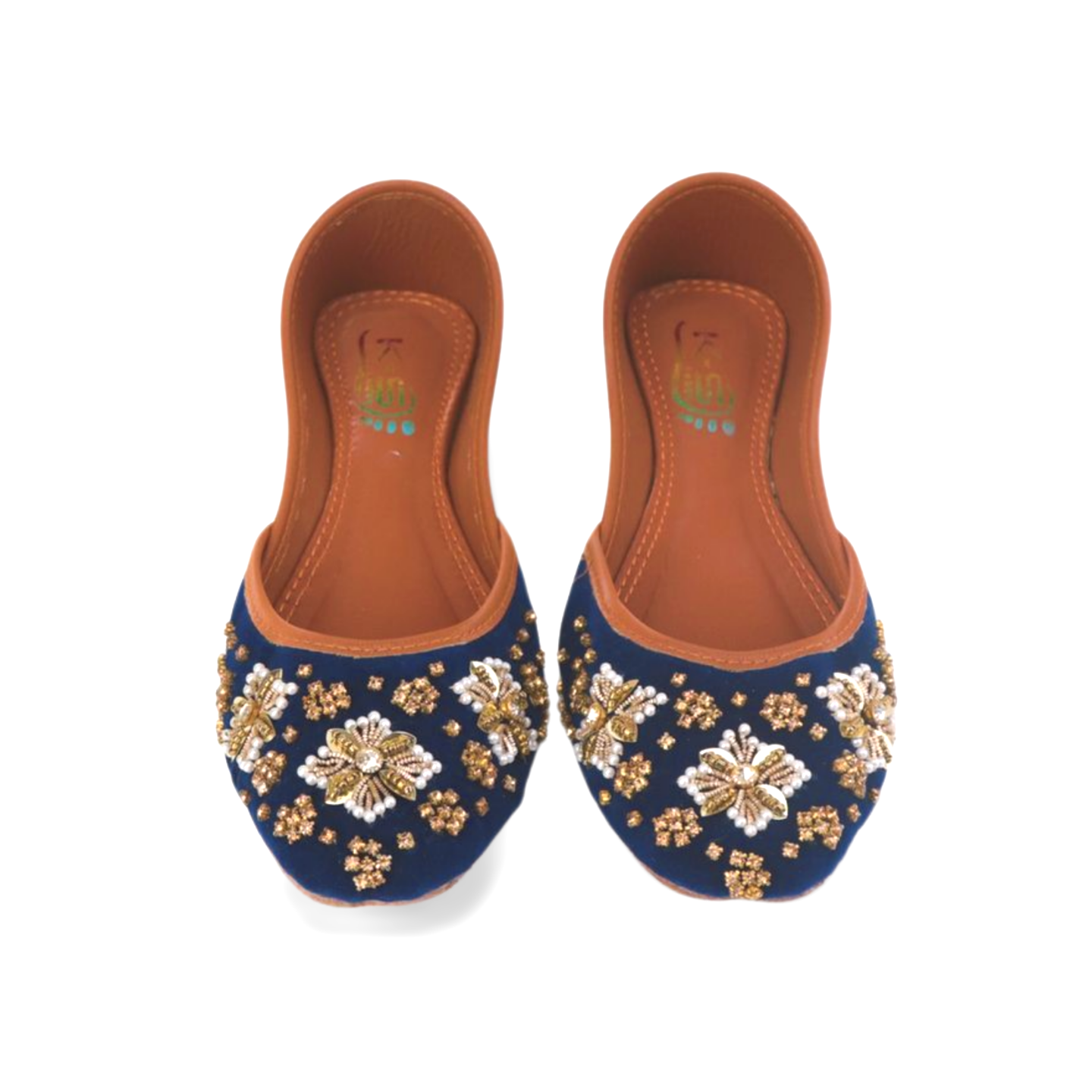 Fancy Blue Velvet Rhinstone Embellished Khussa Jutti - Handmade Pakistani Shoes for Women