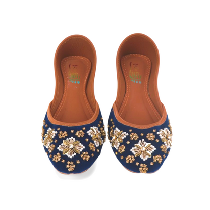 Fancy Blue Velvet Rhinstone Embellished Khussa Jutti - Handmade Pakistani Shoes for Women