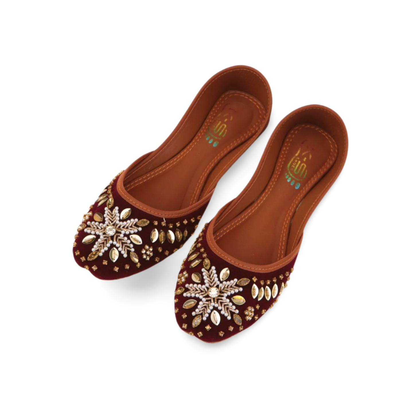 Maroon Velvet Soft Padded Rhinestone Embellished Fancy Khussa Jutti For Women