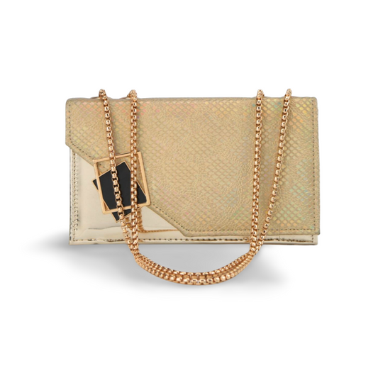 Square Faux Snakeskin Crossbody Purse with Gold Chain