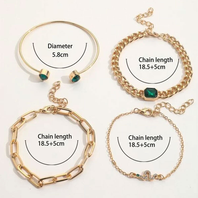 4 pcs Rhinestones Decor Bracelets Set