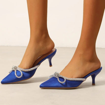 Women’s Rhinestone Double Bow Heels Sandals