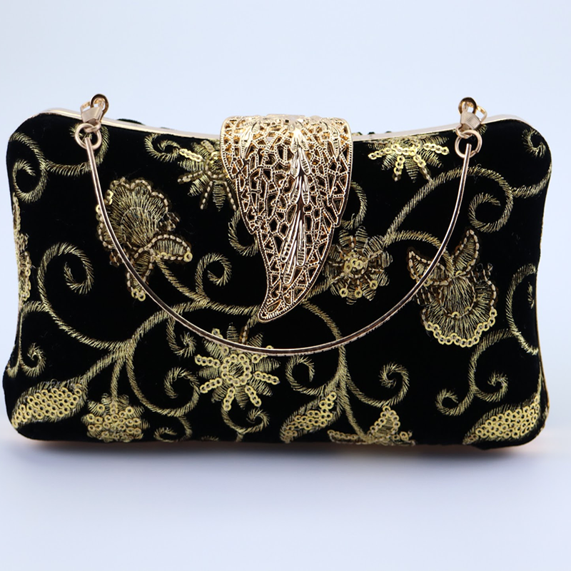 Shiny and Velvet Gold Decor Clutch Bags