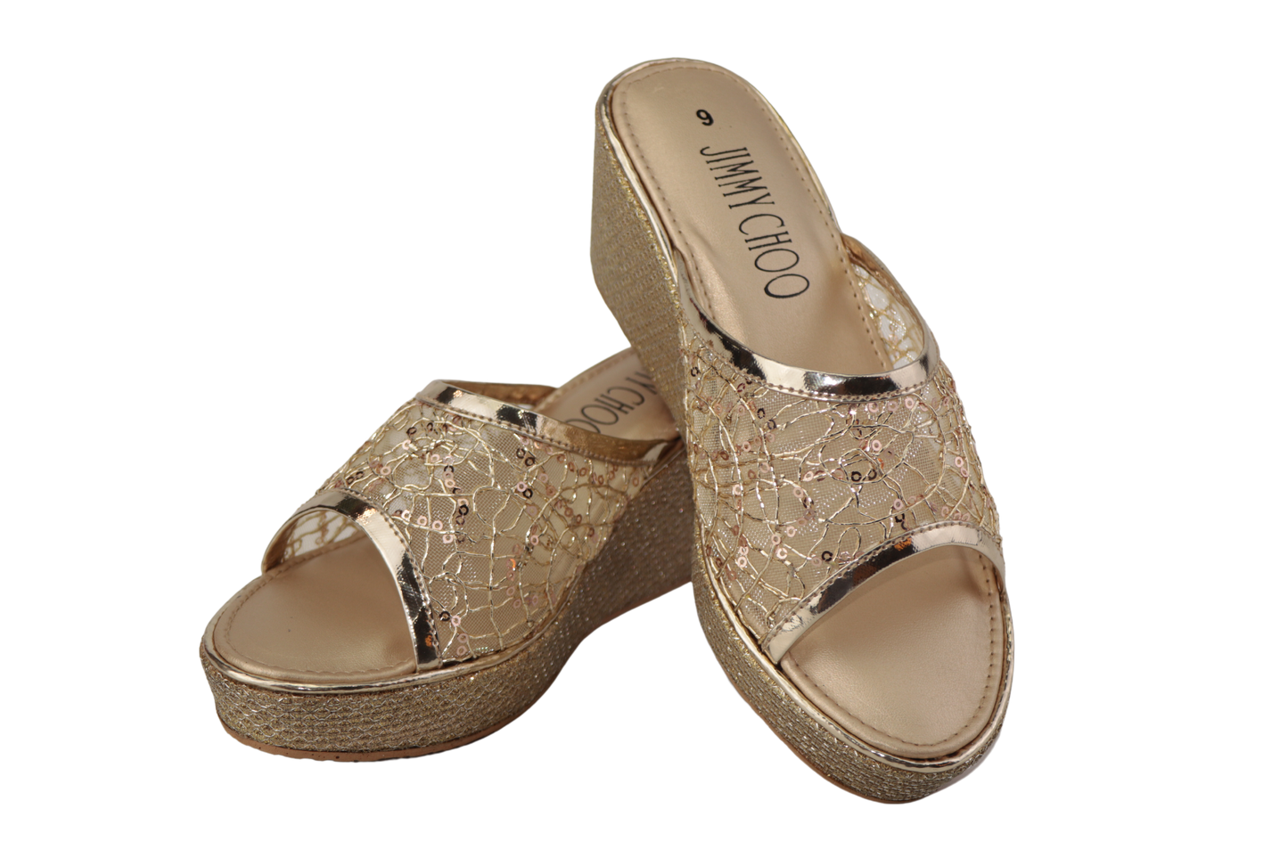 Women's Wedge Sandals with Lace and Sequins