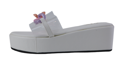 Clear Transparent Wedge Sandals with Pink and Purple Chain Buckle