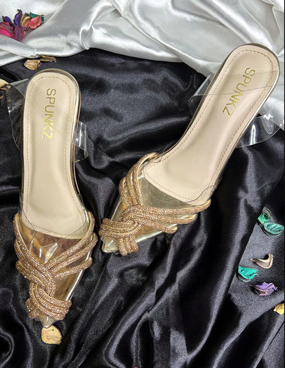 Elegant Women's Transparent Sandal with Rhinestone Straps